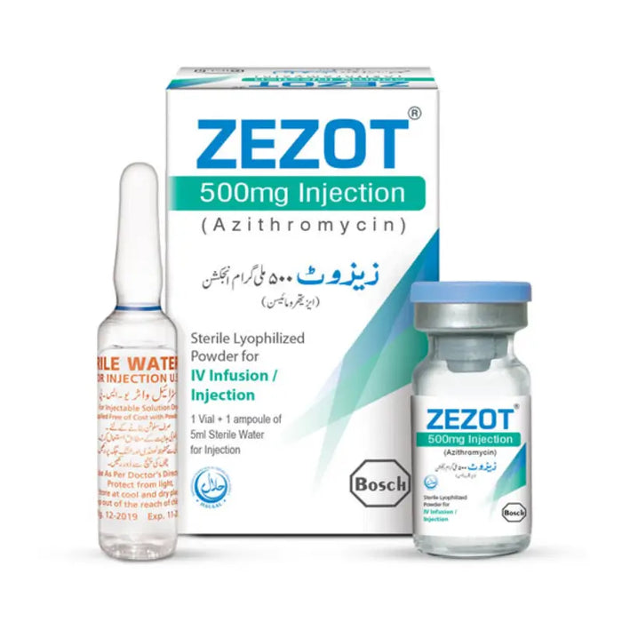 ZEZOT 500mg Injection packaging with vials on a white background