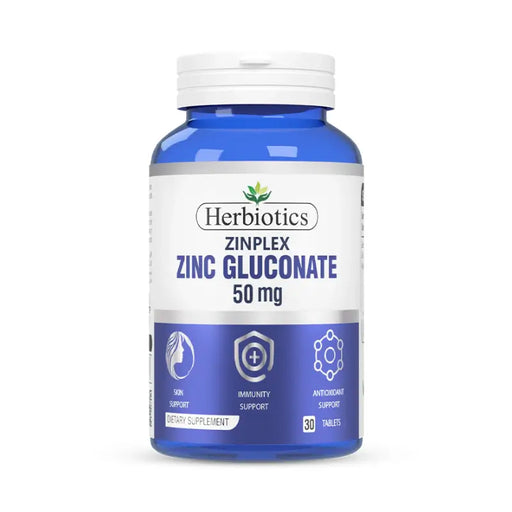 Herbiotics Zinplex Zinc Gluconate supplement bottle on a white background