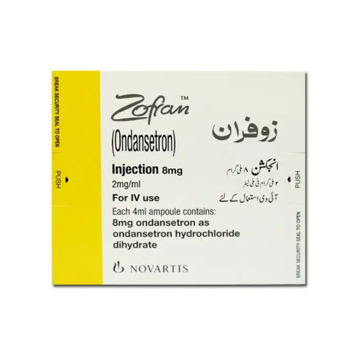 Zofran (Ondansetron) injection packaging with Novartis branding on a white background