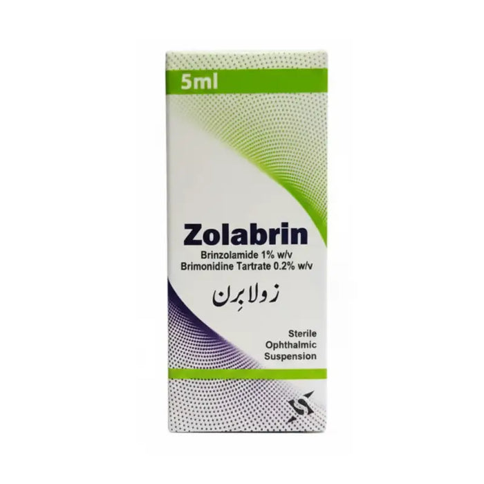 Zolabrin eye drop container packaging on a white background