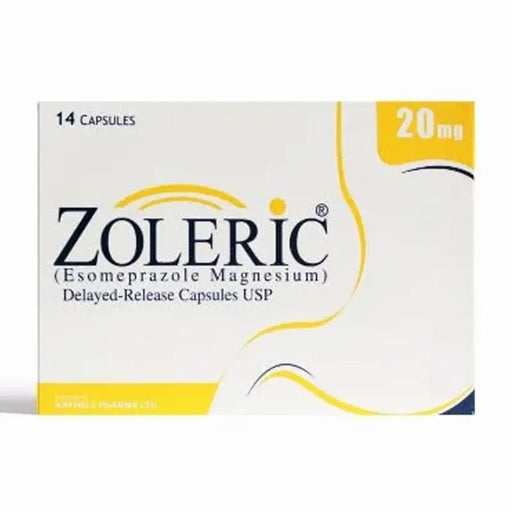 Box of Zoleric capsules with yellow and white design