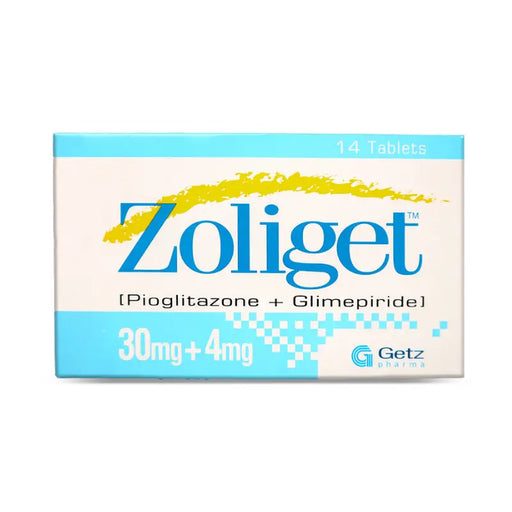 Zoliget medication box with blue and yellow design on a white background
