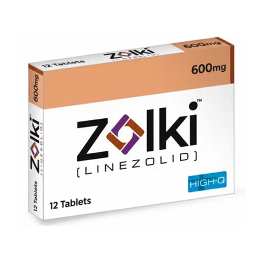 Box of Zolki Linezolid tablets with 600mg on a white background
