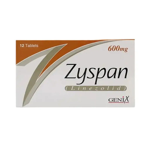 Box of Zyspan tablets with 600mg dosage on a white background