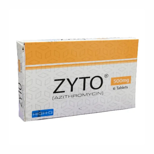 Box of Zyto Azithromycin 500mg tablets on a white background